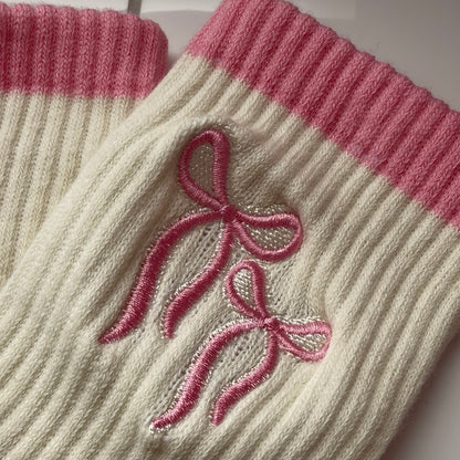 Pink Bow Grip Socken mit verstärkter Sohle für Pilates, Yoga und Barre